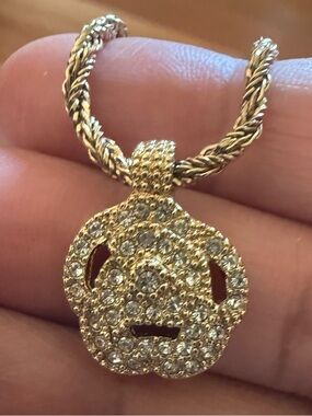 Authentic Vintage Dior Gold Crystal Pavé Rose Pendant Necklace